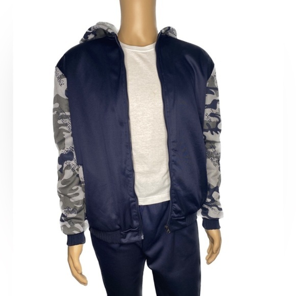 Generic Other - Fleece Lined Camo Hooded Jacket (Size: 4XL Youth, Color: Navy Blue/Grey)